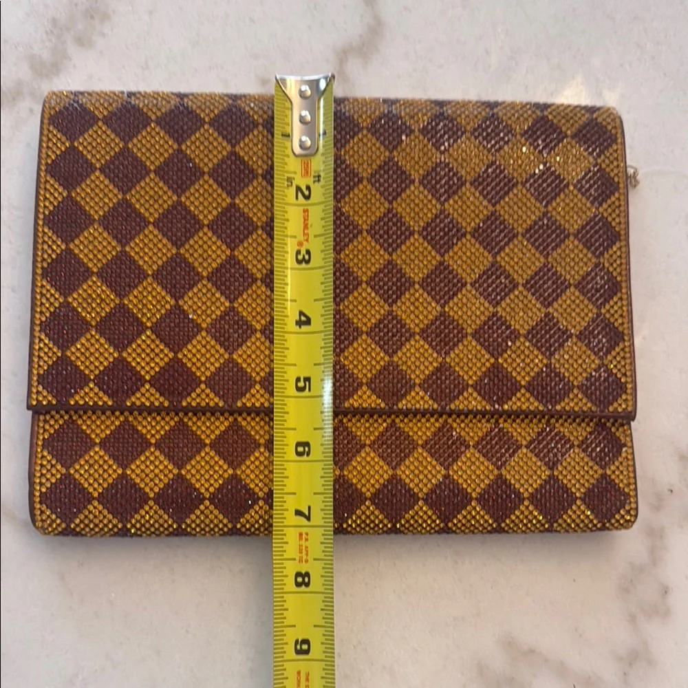 VERA Brown & Gold Crystal Rhinestone Pave Diamond Shape Crossbody Bag /Clutch - Picture 5 of 6